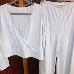 Almost Famous Light Blue Ribbed Sleepwear Set